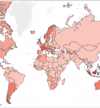 Mapamundi de los países que más vino consumen en proporción a otras bebidas alcohólicas.
